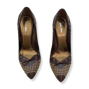 Miu Miu brown leather retro studded pump heels size 38.5